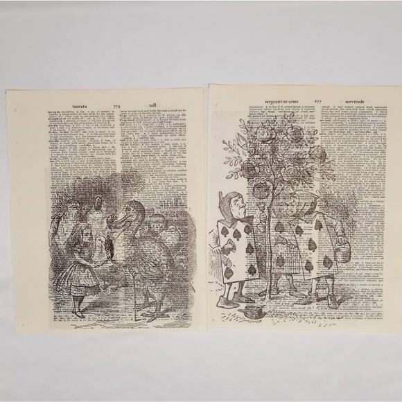 Alice in Wonderland Vintage Dictionary Prints, Through the Looking Glass Prints - Picture 5 of 9